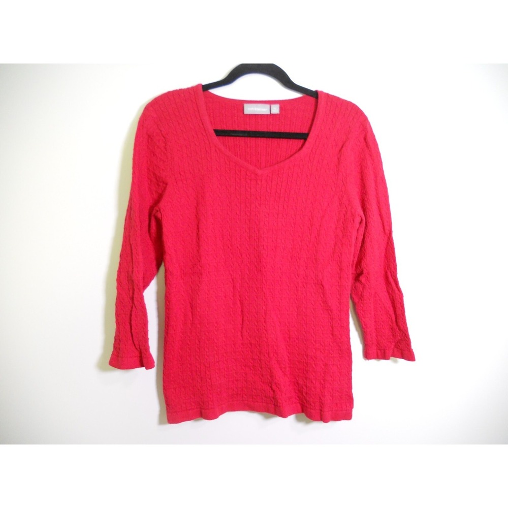 Croft and Barrow Women's Cable Knit Red Pullover Long Sleeve Sweater Size XL
